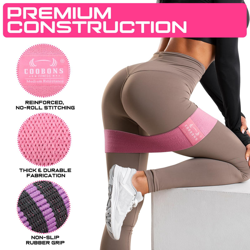 [Australia] - Fabric Resistance Bands for Working Out - Exercise Bands for Women and Men, Booty Bands for Legs and Butt, Yoga, Pilates, Rehab, Fitness and Home Workout Pink 