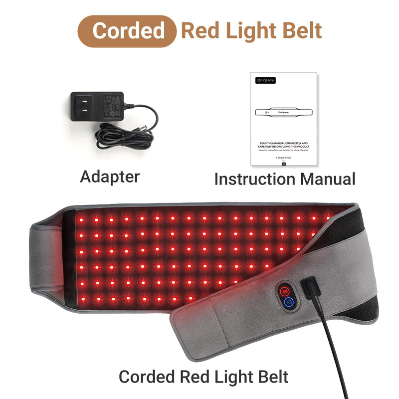 Comfytemp Red Light Belt with 126 LEDs, 660nm & 850nm, 22W(Corded) | Wearable Near Infrared Light Wrap with Timer, Home Office Use, Wasit Belly Birthday Gifts for Women Men Mom Dad Gray
