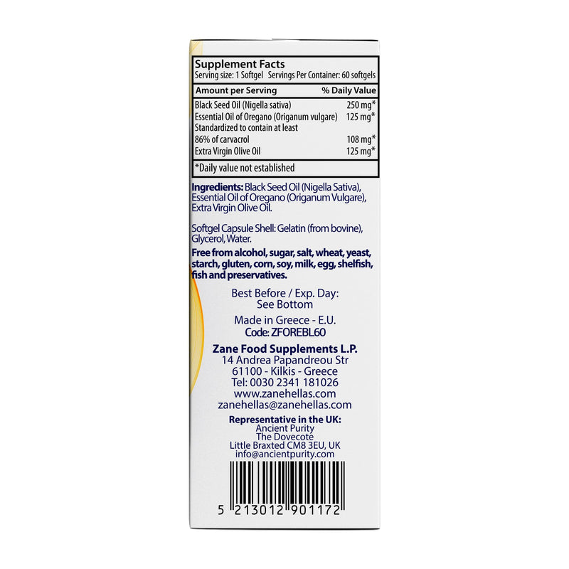 Zane Oregano Oil+ Oregano & Black Seed Oil Softgels – with Carvacrol & Thymoquinone – Dietary Supplement for Immune & Digestive Wellness - Non-GMO, Gluten-Free – 60 Softgels by Zane Vital.