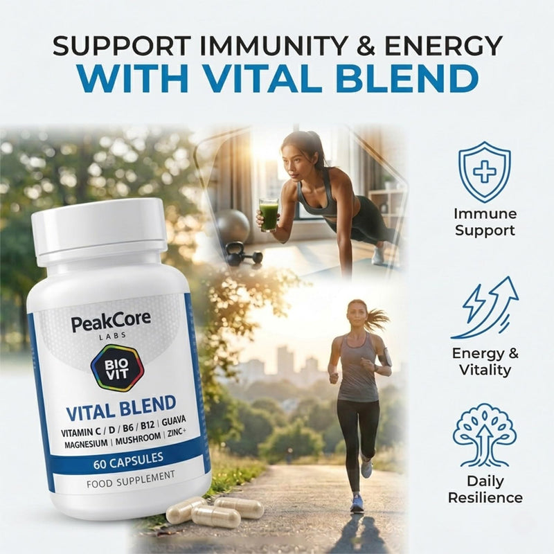 Natural Daily Immune & Recovery Support – Vitamin C, D, B12, Zinc & Magnesium with Mushroom & Plant Extracts – BioVit 100% Natural Source Blend – 60 Capsules