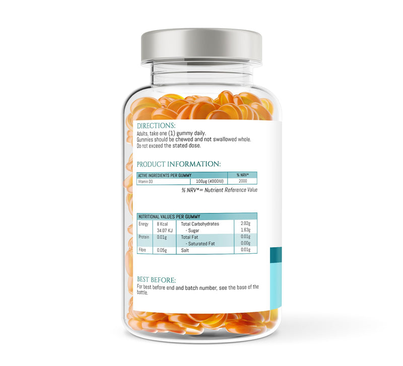 Vitamin D3 4000iu - High Strength 100μg - 5 Months Supply Orange Flavour Gummies - Vitamin D Supplement Teeth, Bone, Muscles & Immune System Support
