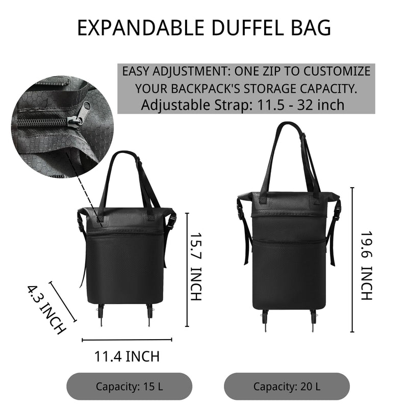 Rolling Duffle Bag with Wheels, Expandable Travel Duffle, Foldable Water-Resistant Shoulder Bag for Men & Women, Lightweight Portable Small Travel Bag for Trips, Camping, Shopping (Black) Black