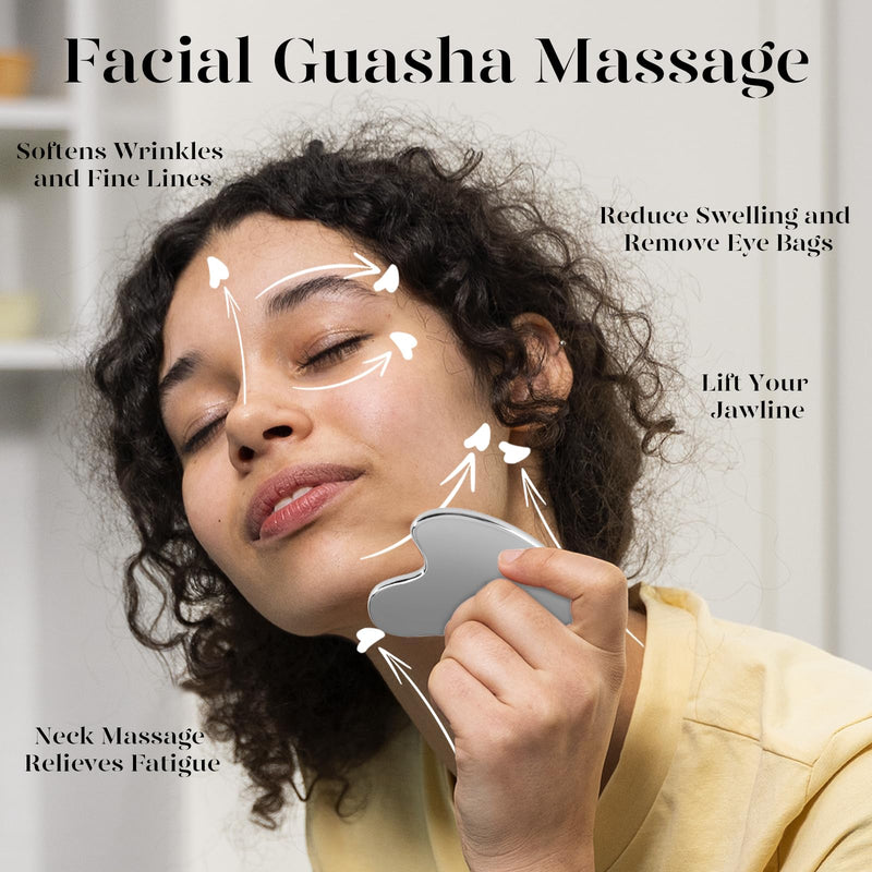 [Australia] - BAIMEI Stainless Steel Gua Sha Facial Massager Tools |Relax Back Muscles | Face Sculpting | Daily Beauty Routine | Guasha Tool for Face|Skincare Gift for Women Grey 