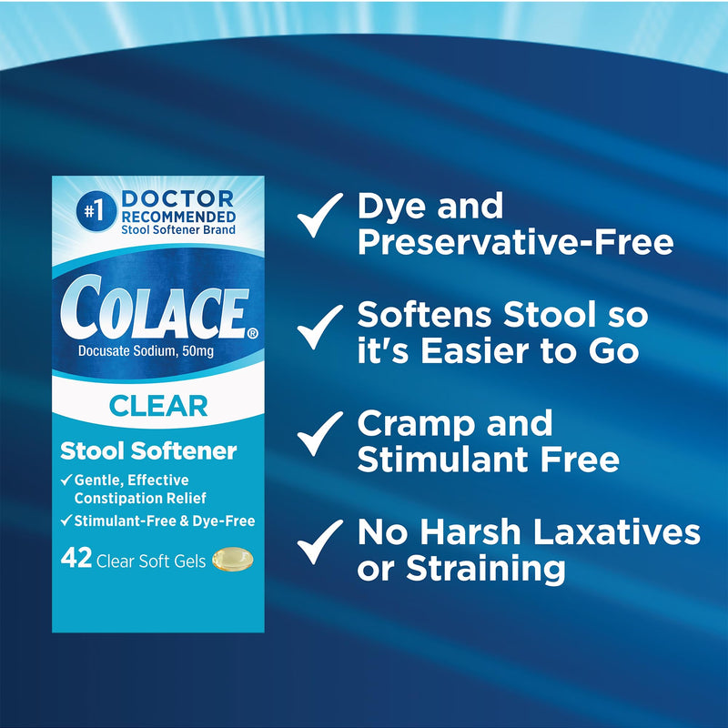 [Australia] - Colace Clear Stool Softener Soft Gel Capsules Constipation Relief 50mg Docusate Sodium Doctor Recommended 42ct 