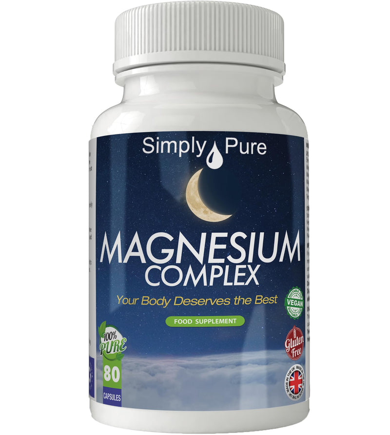 Magnesium Complex for Restful Sleep | 900mg Capsules x 80 | 100% Pure Magnesium | Gluten Free | GM Free | Vegan