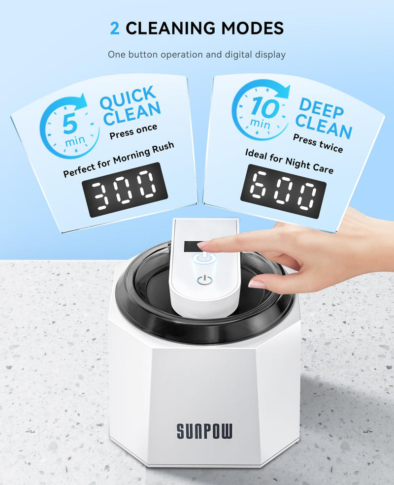 [Australia] - SUNPOW Dental Ultrasonic Retainer Cleaner Machine - 48kHz Retainer Cleaner with 5 UV Lights for Night Guards, Mouth Guards, Dentures- 220ML Dental Cleaning Pod Upgrade Design 