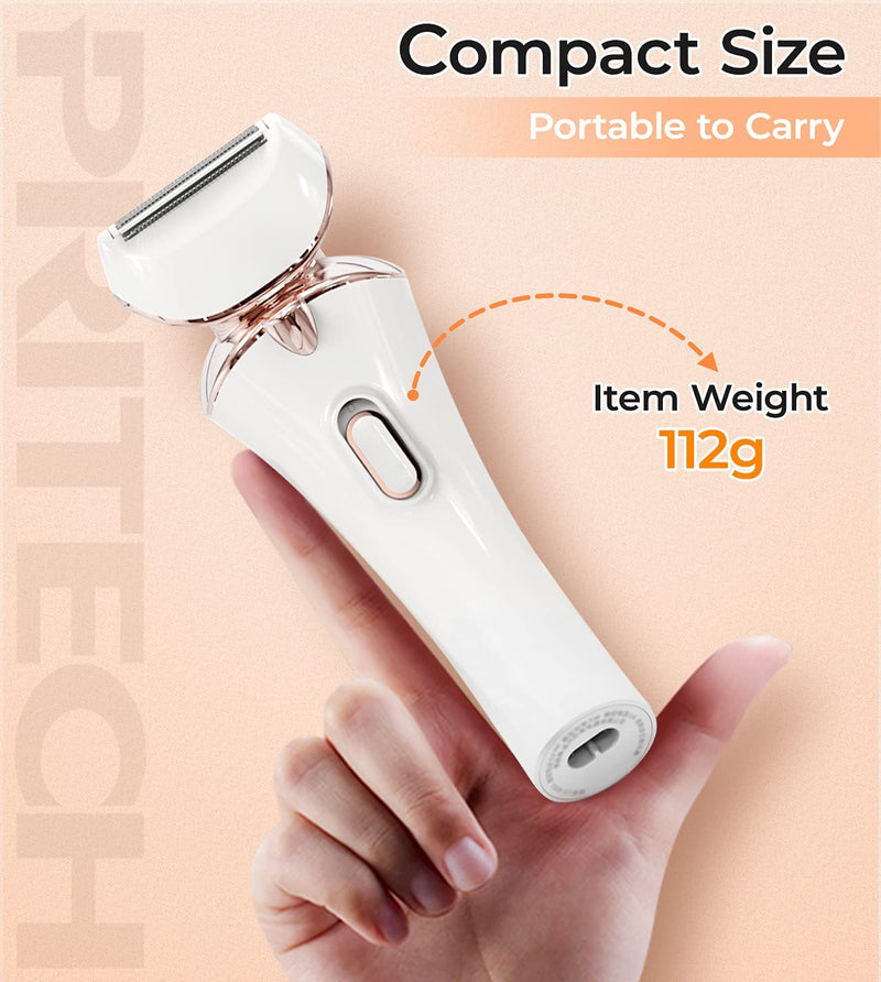 PRITECH Electric Razor for Women - Rechargeable Shaver for Women Portable Lady Shaver for Legs, Arm, Underarms, Bikini, USB Rechargeable, Wet & Dry Waterproof Bikini Trimmer for Woman, Gold Gold+white