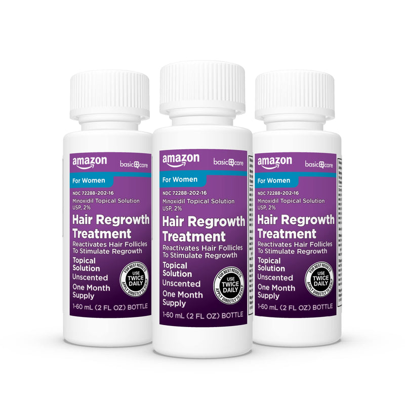 Amazon Basic Care Minoxidil Topical Solution, 2 Percent, Hair Regrowth Treatment For Women, 6 Ounce
