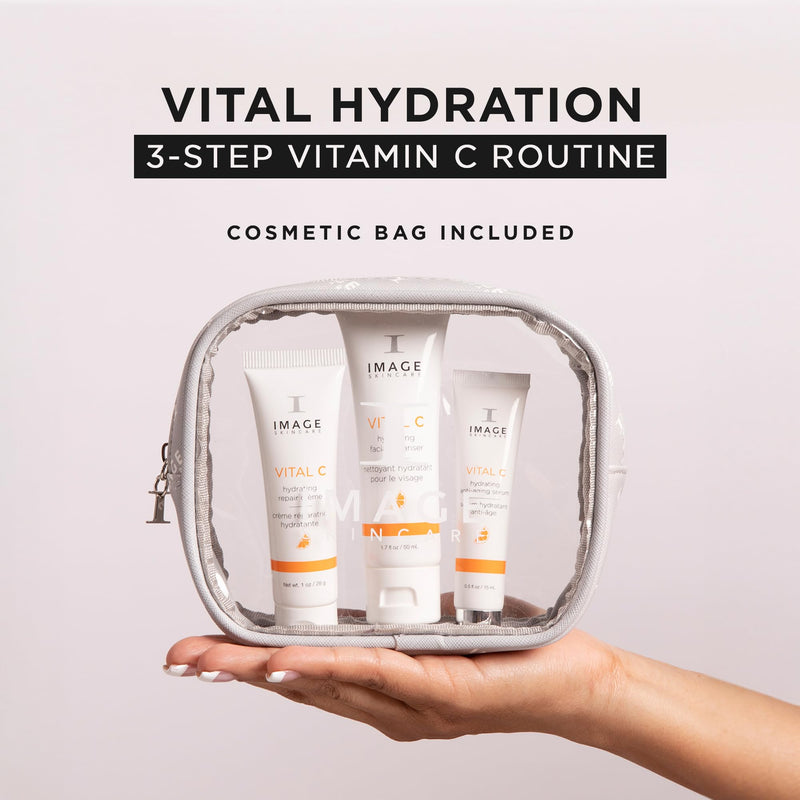 IMAGE Skincare VITAL HYDRATION 3-Step Vitamin C Skin Care Routine | Includes Hydrating Facial Cleanser, Anti-Aging Serum, and Repair Creme - with Hyaluronic Acid for Dry, Dull, Red-Prone Skin