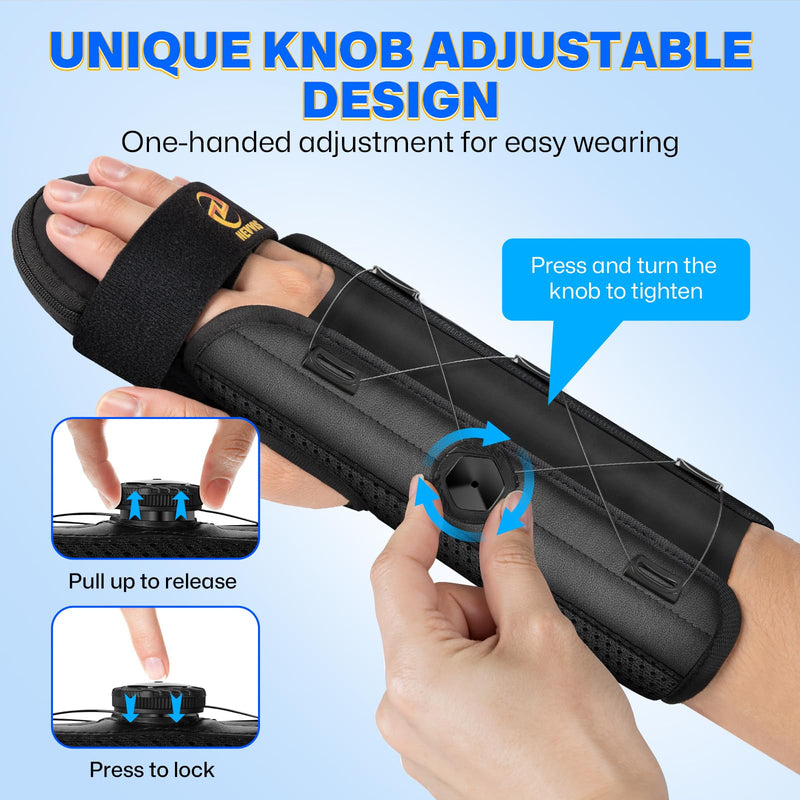 Resting Hand Splint with Adjustable Knob, Carpal Tunnel Wrist Brace Night Support with Removable Wrist Splint, Pain Relief for Stroke Recovery, Tendonitis, Arthritis, etc. Either Hand, S/M,L/XL L/XL