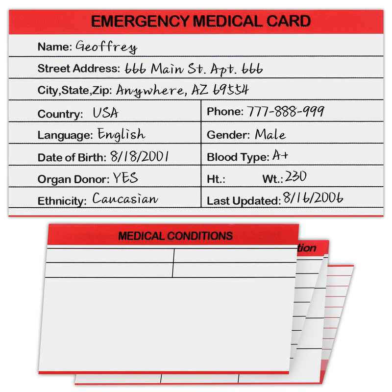 [Australia] - 24 Pack Red Medical Condition and Emergency Contact Id Wallet Card Emergency Medical Information Card Medical Alert Wallet Card Pocket Size Medication List and Medical Cards for Caretakers 