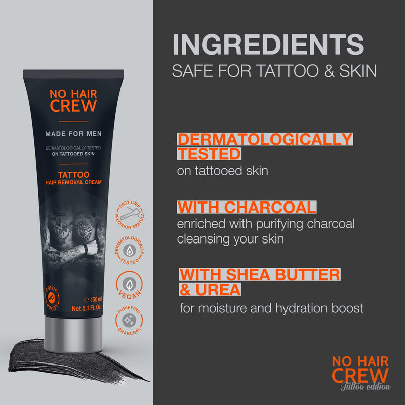 [Australia] - NO HAIR CREW Tattoo Edition Hair Removal Cream | Charcoal to Enhance Tattoo Colors (150 ml) 