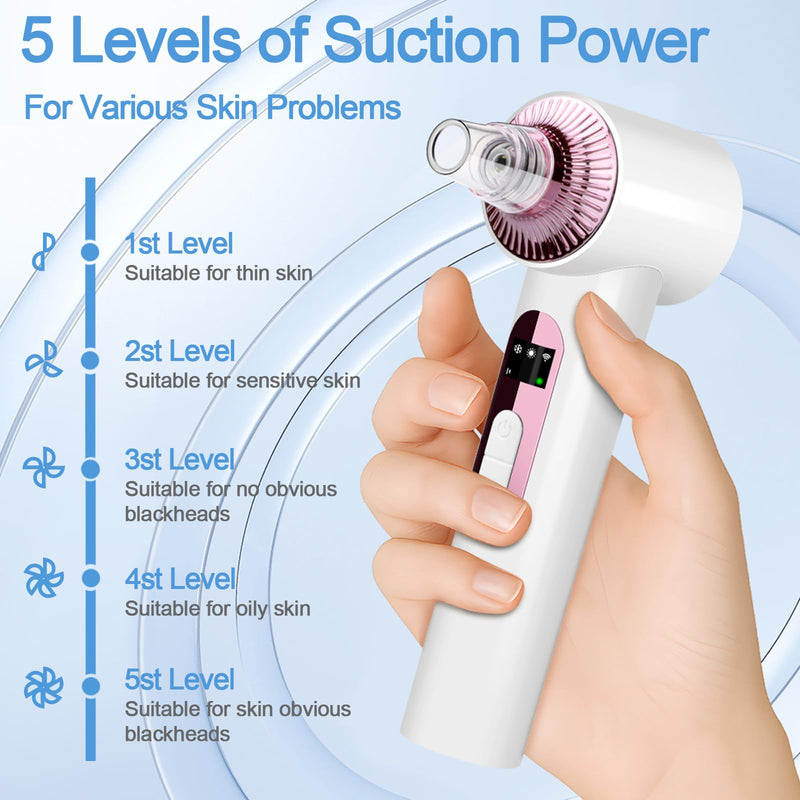 [Australia] - Blackhead Remover Vacuum with Heat & Cold Care, Black Head Remover for Face & Nose with Camera, Rechargeable Blackhead Vacuum Extractor with 3 Modes 5 Suction Levels & 6 Replaceable Heads 