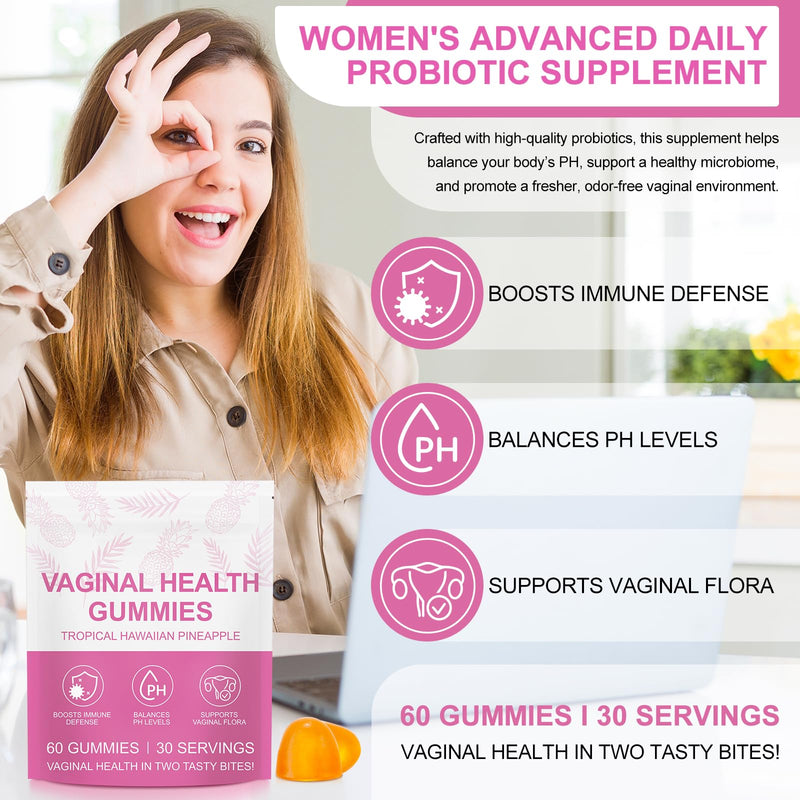 Premium Feminine Balance Gummies - Hawaiian Pineapple PH Balance Gummies for Women of All Ages, Support Women’s Health & Wellness - Immune Support - Vegan & Gluten-Free 60PCS 60 count (Pack of 1)