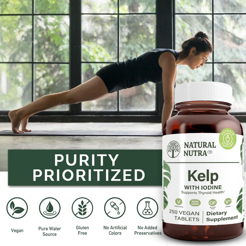 [Australia] - Natural Nutra Kelp Iodine Thyroid Support Supplement, Strengthens Immune System, and Regulates Metabolism, Vegan Sea Kelp, Non GMO, Atlantic Sourced Seaweed Extract, 225 mcg, 250 Tablets 250 Count (Pack of 1) 