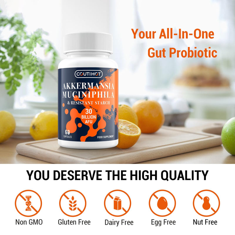 Akkermansia Muciniphila Probiotic 30 Billion AFU, Gut Health & Microbiome Support, Advanced Probiotic Supplement, 60 Capsules 60 count (Pack of 1)