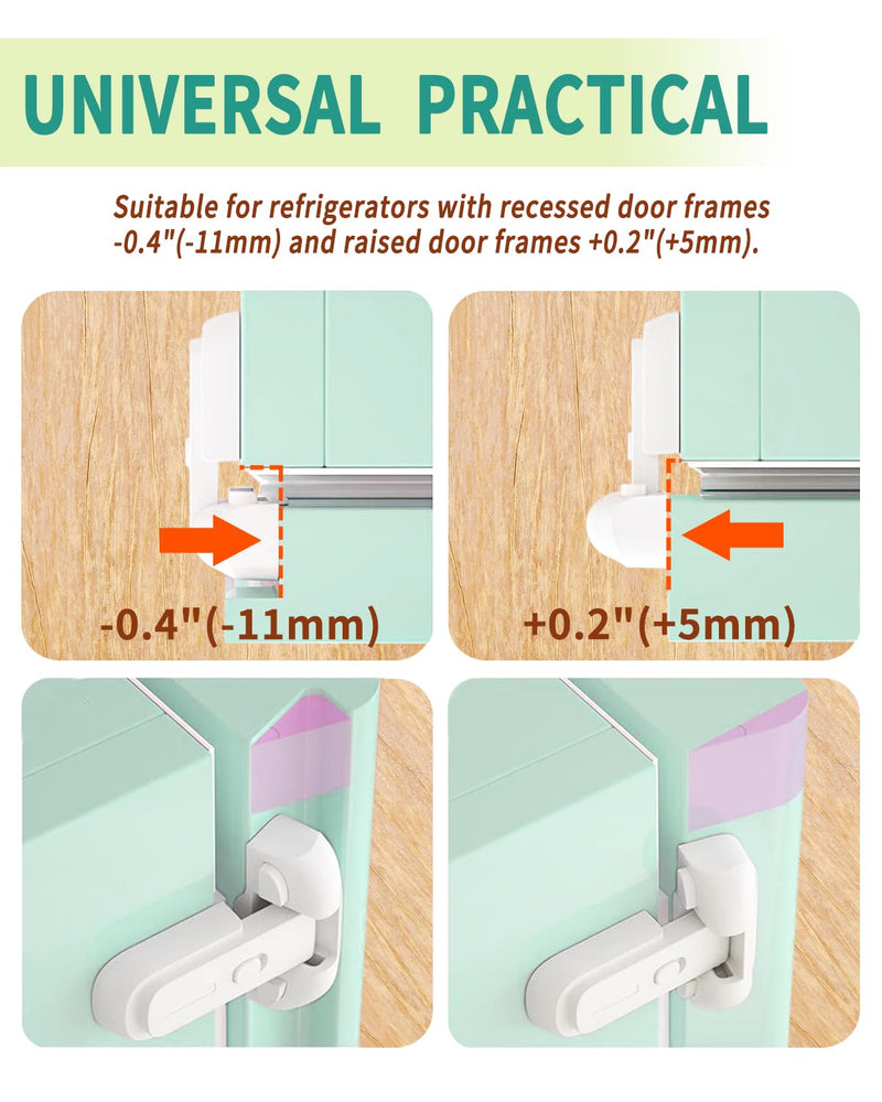 [Australia] - 2 Pack Updated Baby Safety Proof Fridge Latch Lock to Keep Door Closed,Childproof Refrigerator/Fridge/Freezer Door Lock for Toddlers and Kids,no Tools Need or Drill(White) White-2pcs 