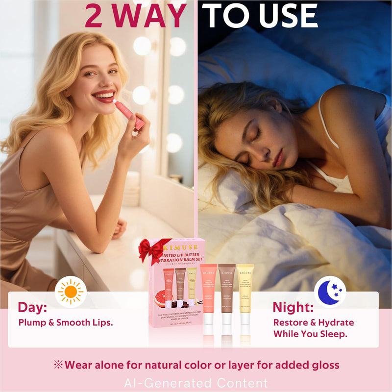 KIMUSE 3 Pack Tinted Lip Balm, Ceramide & Hyaluronic Acid, Glossy Finish | Hydrating Lip Treatment for Instant Moisture, Shine & Hydration, Supple Lips, Vegan, with Hyaluronic Acid & Vitamin E Vanilla & Chocolate & Grapefruit