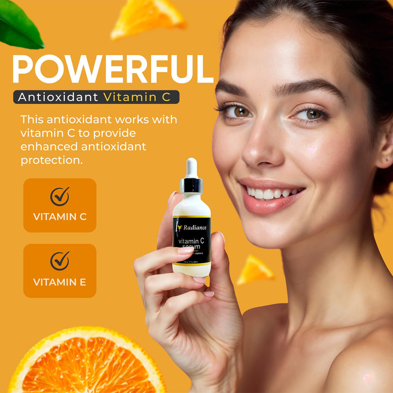 Vitamin C Serum with Hyaluronic Acid and Vitamin E, Anti-Aging Face Serum for Dark Spots, 2 fl oz.