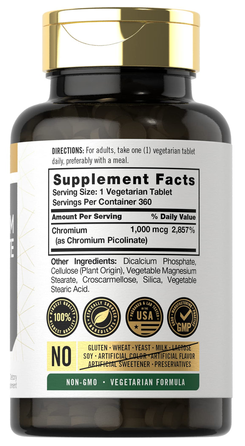 [Australia] - Ultra Chromium Picolinate 1000mcg | 360 Tablets | Vegetarian, Non-GMO, Gluten Free | By Carlyle 
