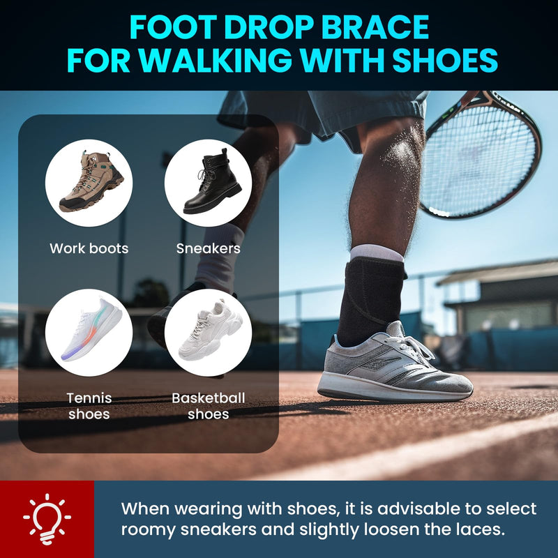 Welnove 2 Pack Drop Foot Brace with Arch Support，AFO Ankle Brace for Walking ，Relieve The Instability of Lower Limbs by Foot Drop, MS, Spinal Cord Injury (Include Left and Right, FSA HSA Eligible) one_size Black