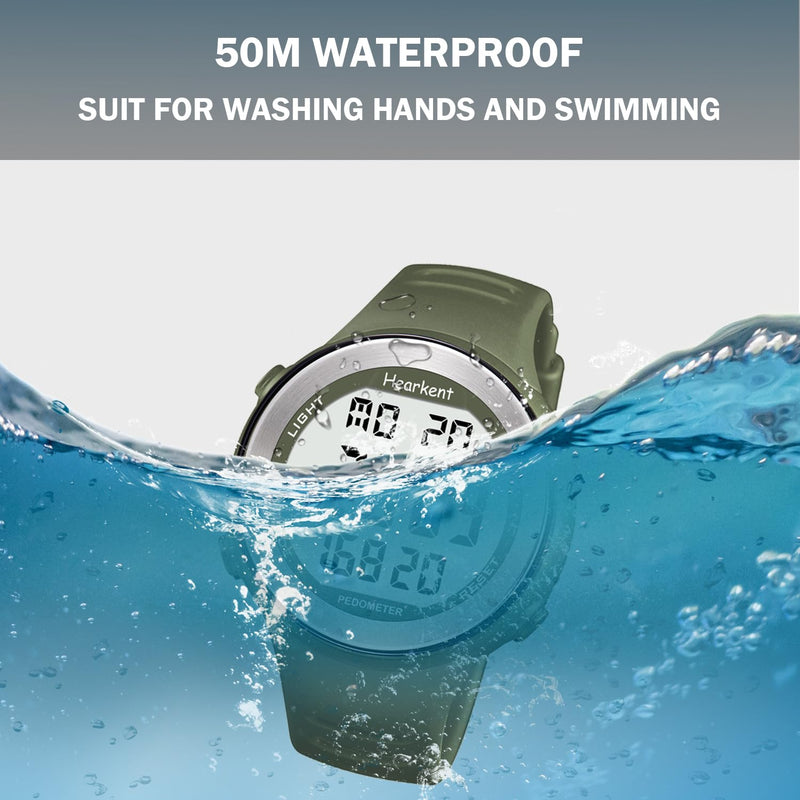 [Australia] - Waterproof Pedometer Watch No APP with Light, Digital Display Step Counter Watch for Calories Seconds Alarm Steps, Fitness Tracker Watch for Men Women green 