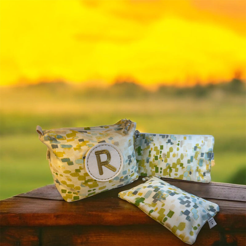 Set of 3 Canvas Makeup Bags with Natural Lining and Initial Embroidery – Travel Cosmetic Pouches Organizer