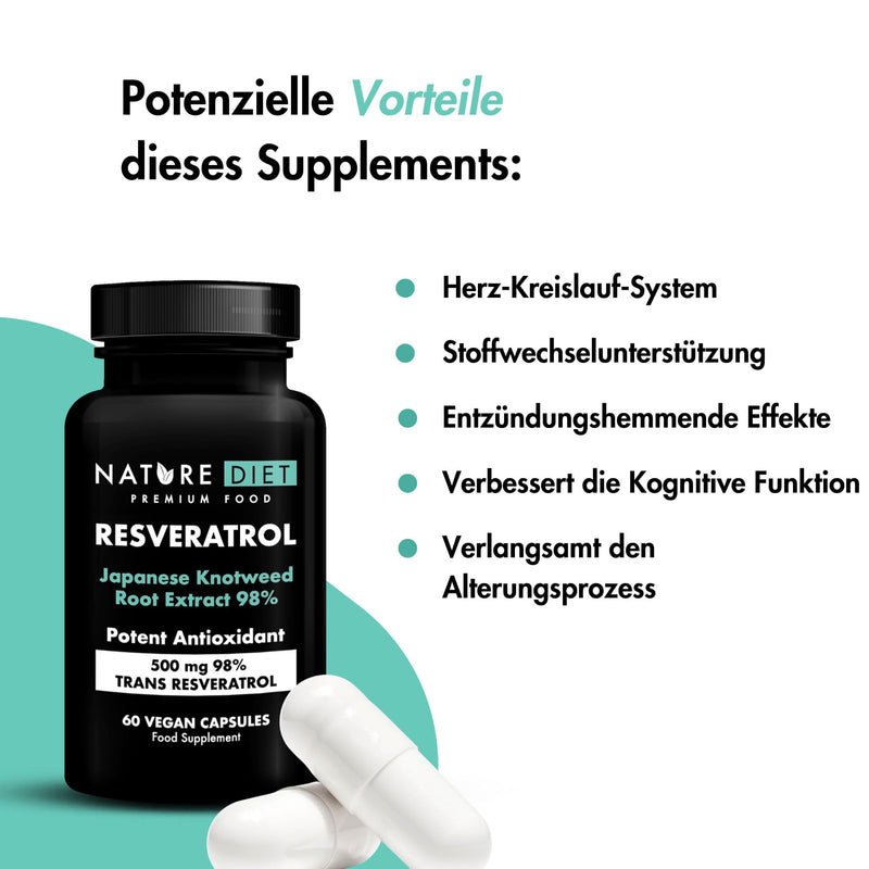 [Australia] - Nature Diet Resveratrol - 500 mg Trans-Resveratrol (98%) - Japanese Knotweed Extract - 60 Vegan Capsules - Antioxidant Protection - Supports Healthy Aging & Cell Health 