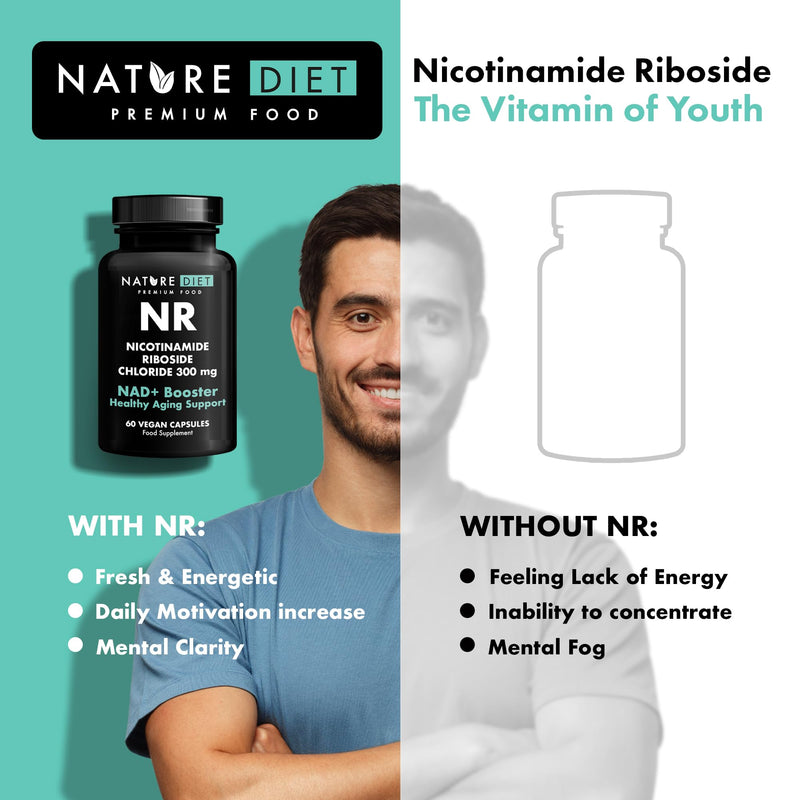 NAD+ Booster - NR - 300mg Nicotinamide Riboside - 60 Vegan Capsules - Supports Healthy Aging - by Nature Diet