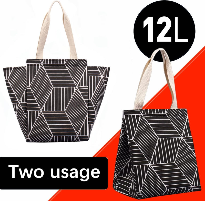 [Australia] - iknoe Insulated Lunch Bag for Women, 9L Sturdy Wide-Open Foldable & Portable Lunch Tote with Interior Pockets, Water-Resistant Thermal Lunch Cooler for Adults Picnic Beach (Black Rhombus) Black Rhombus 