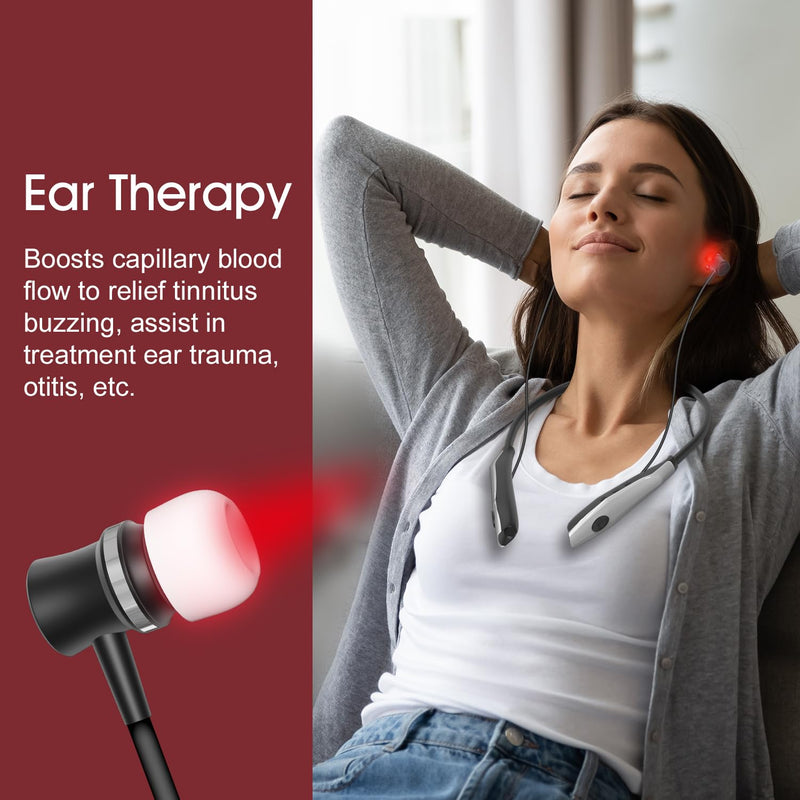 [Australia] - Tilmann Red Light Therapy for Nose and Ears, 2 in 1 Tinnitus Relief for Ringing Ears and Nasal Therapy Device, Ear and Nasal Pain Relief, 650nm, Handsfree Black 