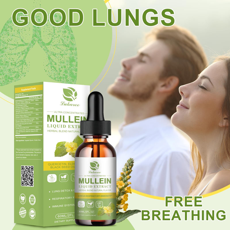 Mullein Drops for Lungs 300,000‬mg, Lung Detox & Cleanse, 16 in 1 Vegan Mullein Leaf Extract Tincture with Chlorophyll, Elderberry, etc, Natural Herbal Supplement for Respiratory, Immune, 30 Servings Natural Flavor 2 Fl Oz (Pack of 1)