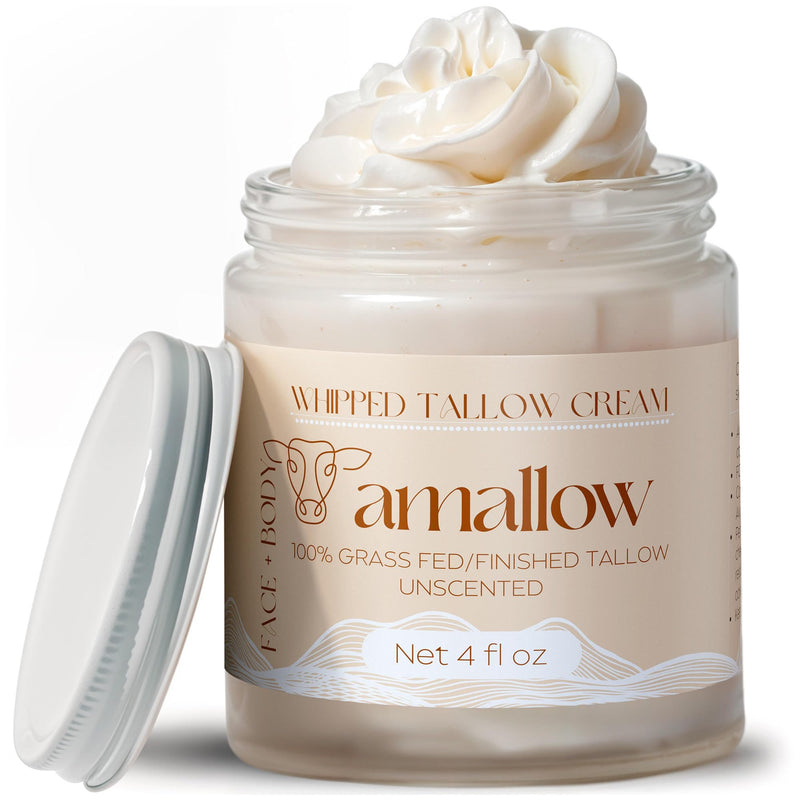 [Australia] - Amallow 100% Grass Fed Beef Tallow for Skin Care - Face + Body - Whipped Moisturizer for Sensitive Skin - Natural Lotion, 4 FL. oz. (Unscented) Unscented 