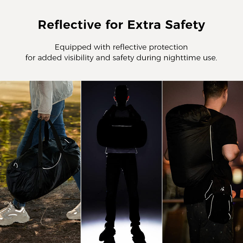 Bee Nesting 30L Ultralight Packable Duffel Bag - 2-in-1 Convertible Crossbody Pouch, Waterproof Cordura Travel Gym Bag with YKK Zippers & Reflective Trim for Men Women, Black (Black, 30L)