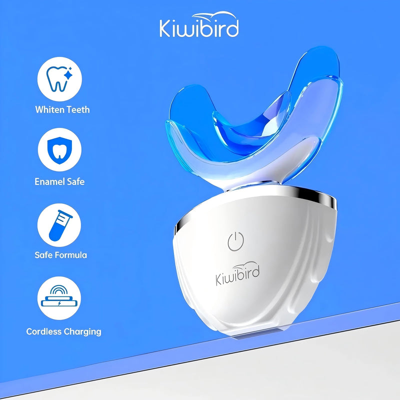 [Australia] - KIWIBIRD Teeth Whitening Kit for Sensitive Teeth – 3 Gel Pens, LED Light with Wireless Charging Case, IPX7 Waterproof, Enamel-Safe at-Home Dental Care Tool 