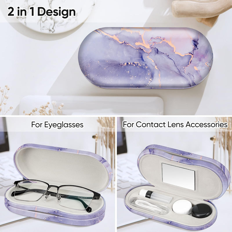 [Australia] - Fintie glasses case - hard case double-sided glasses case and contact lens case - glasses case with mirror contact lenses travel set purple marble 