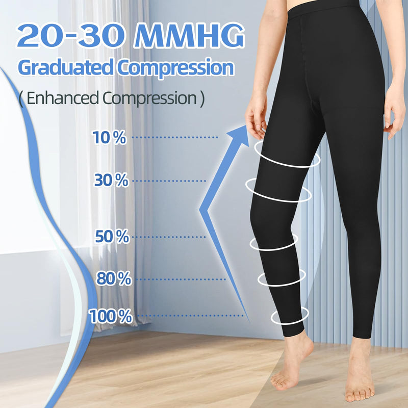 [Australia] - Compression Pantyhose for Women & Men, Medical Graduated Compression Stockings, Waist High Support Tights, Opaque Leggings for Varicose Veins,Edema,Post Surgery Small 20-30mmHg Footless Black 