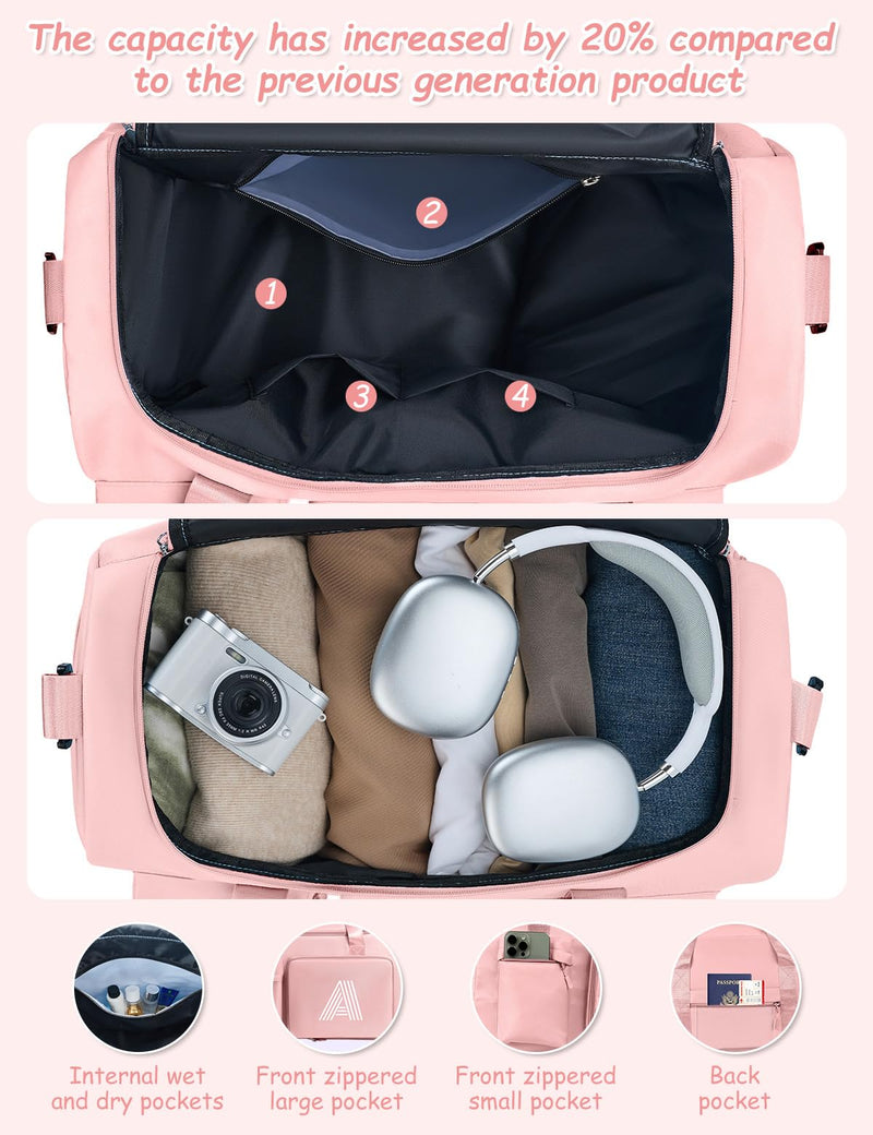 Gifts for Girls Women, Initial kids Duffle bag with Shoe Compartment, Personalized Duffle Bags for Girls Gym Bag, Birthday Gifts for Kids Women Daughter Sister Friend Wife, Pink N