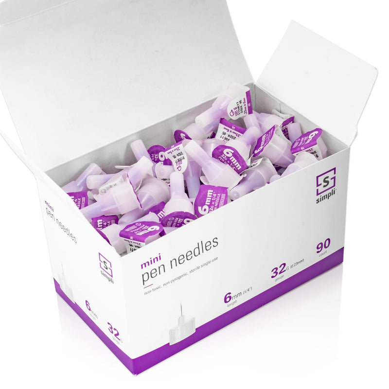 [Australia] - SIMPLI Insulin Pen Needles 6mm (1/4”) x 32G Mini, 90 Count: for at-Home Insulin Injections, Compatible with Most Pen Injector Devices 