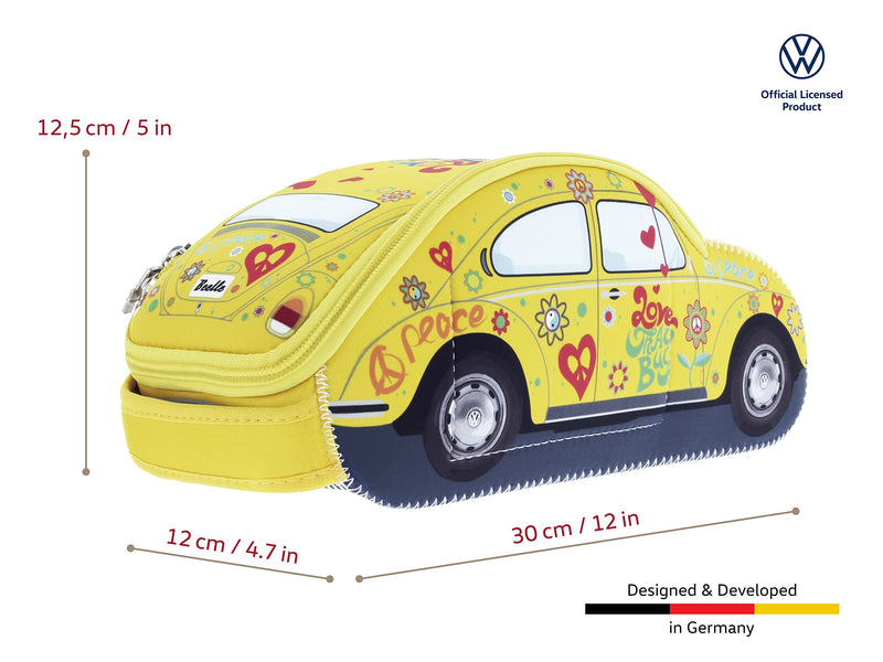 BRISA VW Collection - Beetle Bug Toiletry Bag Cosmetic Case | Volkswagen Toiletry Bag Cosmetic Case, Water-Repellent, 3 Mesh Compartments for Travel, Neoprene, Yellow Large Large (30 x 12.5 x 12 cm) Flower