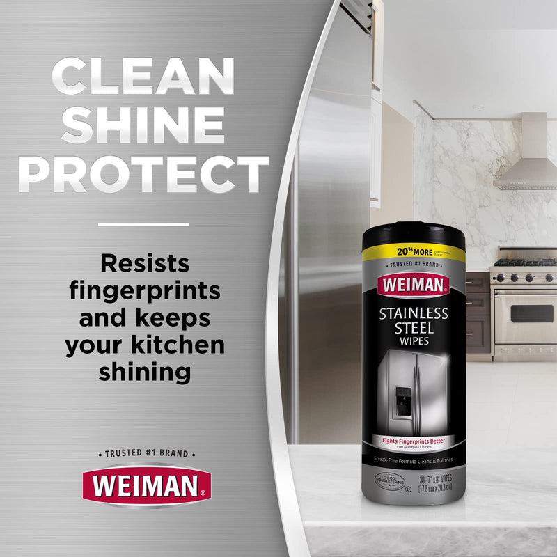 Weiman Stainless Steel Wipes (Large Microfiber Cloth) Removes Fingerprints Residue Water Marks and Grease from Appliances - Works Great on Refrigerators Dishwashers Ovens Grills - Packaging May Vary