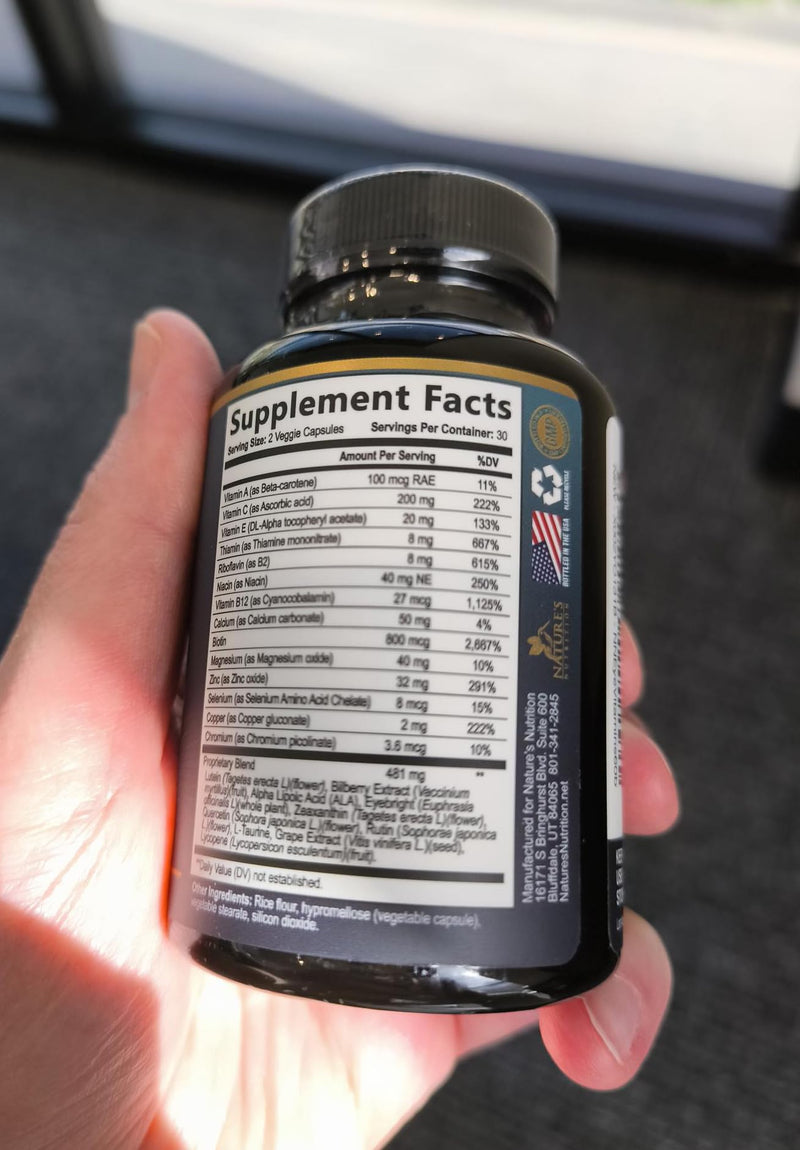 Eye Vitamins Supplements - 3x Strength Eye Health Vitamin with Lutein and Zeaxanthin - Vision Macular Health & Eyes Support With Zinc, Vitamins C E & Minerals, Bottled in USA - 60 Capsules 60 Count (Pack of 1)