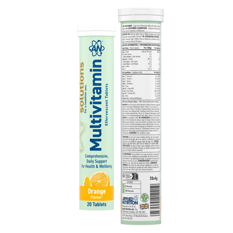 Applied Nutrition Solutions Multivitamin Effervescent Tablets – Essential Vitamins & Minerals per Serving – 120 Effervescent Tablets, Zero Sugar, Supports Daily Energy & Immune Function – (Orange) Orange 120 count (Pack of 1)