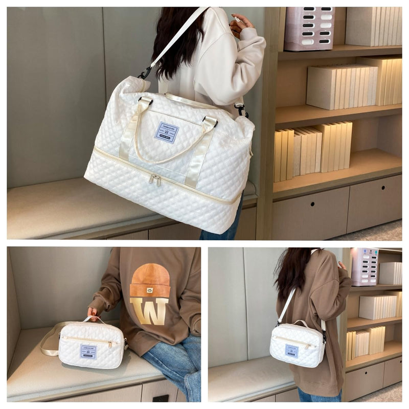 WFLB Travel Duffle Bag,Weekender Bags for Women with Shoe Compartment & Wet Pocket, Carry on Overnight Bag with Toiletry Bag, Gym Duffel Bag Hospital Bags for Labor and Delivery (Beige) Beige