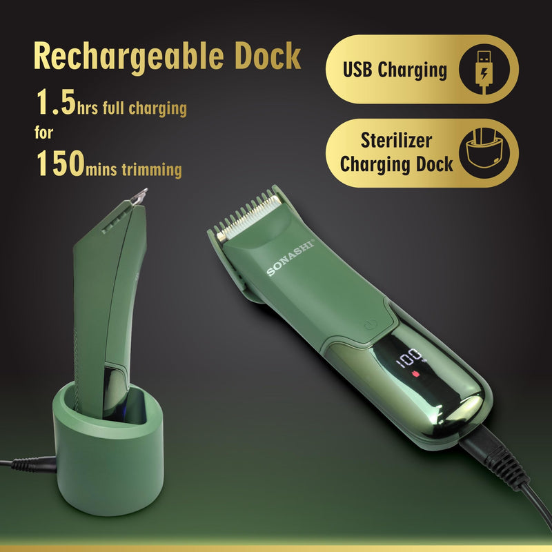 Electric Body Hair Trimmer - Groin Trimmer for Men - Bikini Trimmer Women - Wet/Dry Shaver Groomer, Rechargeable, Waterproof, Painless Hair Removal (Green) Green