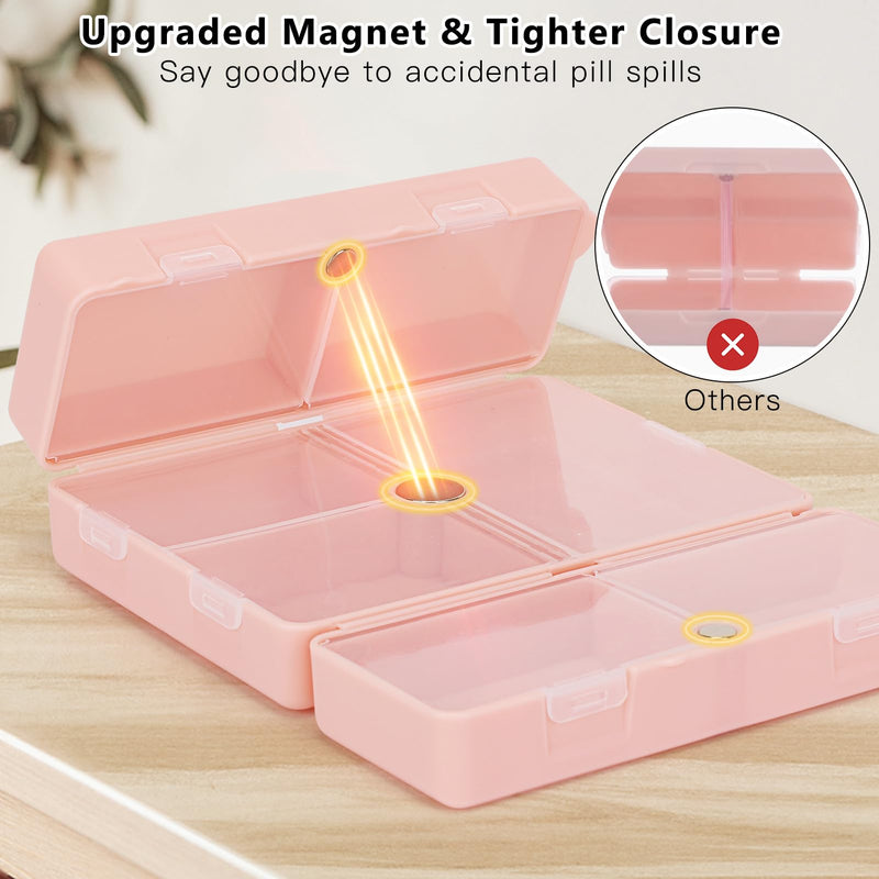 FYY Travel Pill Organizer, Pill Box Medicine Case-2pcs Pink | Easy to Use, Privacy Protection,Magnetic Foldable Pill Case for Purse or Pocket to Hold Vitamins,Supplements,Medication,2 Pcs Large (1 Piece), Small (1 Piece)