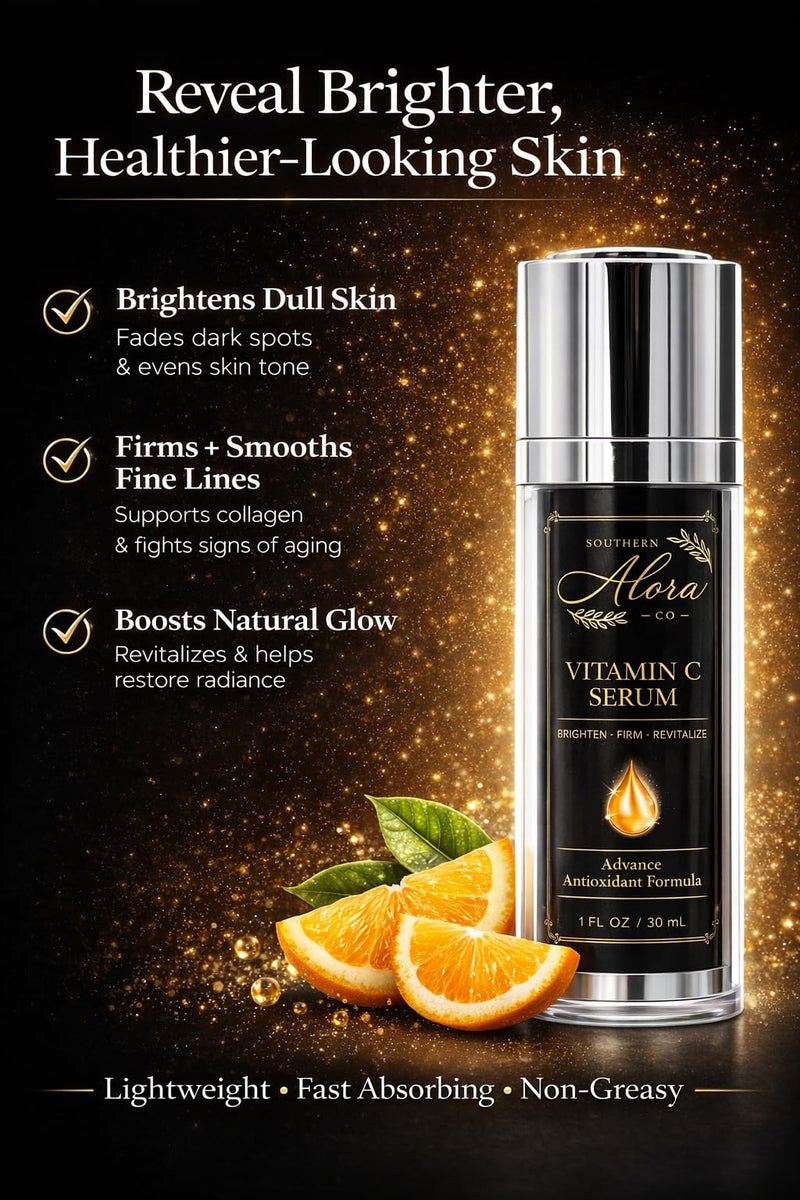 Southern Alora Vitamin C Serum for Face with Hyaluronic Acid | Dark Spots & Hyperpigmentation Treatment, Brightening, Anti Aging, Hydrating Lightweight