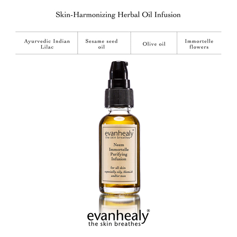 evanhealy Neem Immortelle Purifying Infusion | Facial Oil Serum & Cleanser for Congested & Sensitive Skin | Pore Minimizer Serum for Face | Balancing Ayurveda Oil For Face | Vitamin E Oil Face Serum