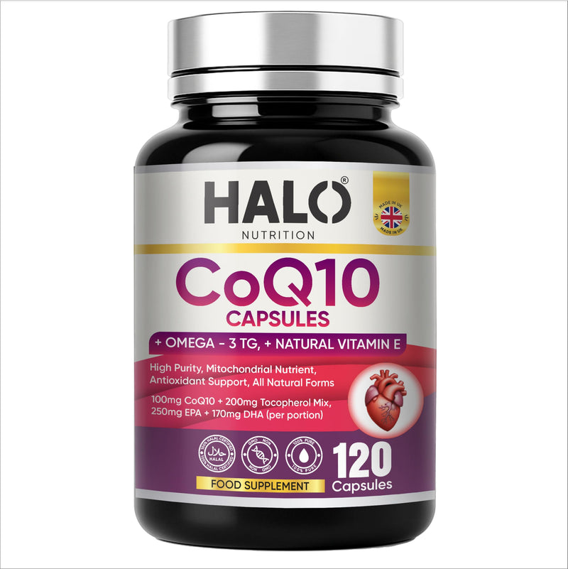 CoQ10 200mg - 120 Vegan Capsules of High Strength Co Enzyme Q10 (4 Months Supply) - 100% Pure and Naturally Fermented Ubiquinone Coenzyme - No Additives - Halal- HALO Nutrition- UK Made