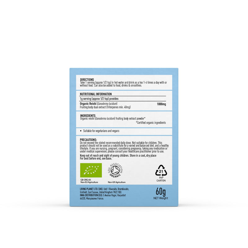 Organic Reishi Supplement - Mushroom Superfood Supplement - Reishi Mushroom Complex - Pure Grade Extracts, No Binders (Powder 60g) (60g Powder) 60g powder
